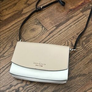 kate spade Beige and White Two-Tone Crossbody Bag with Black Strap
